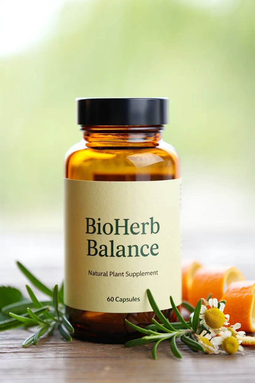 BioHerb Balance natural plant supplement bottle with herbal ingredients